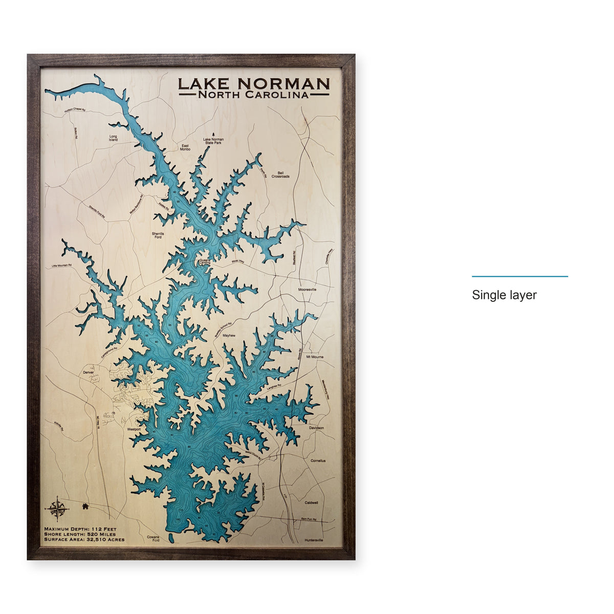 Lake Norman wood map — single layer, layer option shown