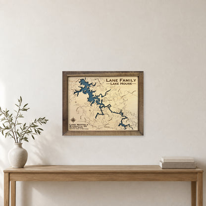 Lake Nottely wood map — single layer, staged room mockup