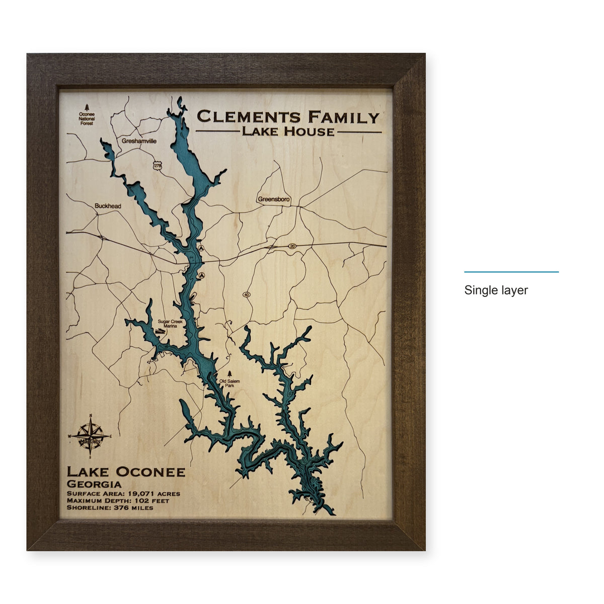 Lake Oconee wood map — single layer, layer option shown