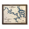 Map of Lake of the Ozarks with a wooden frame and personalized text.