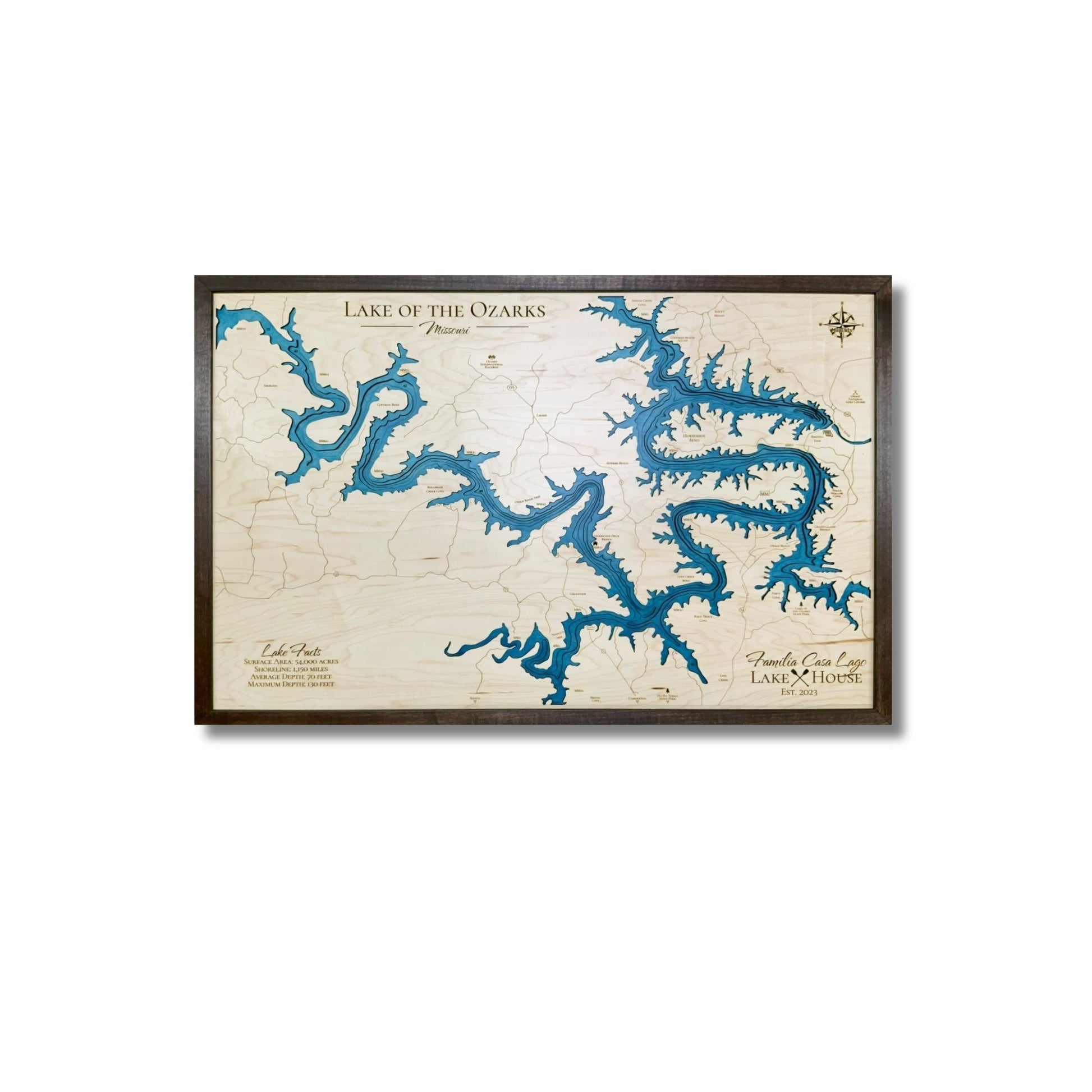 Lake of the Ozarks multilayer wooden map.