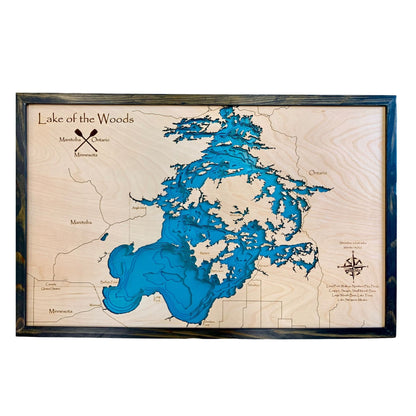 Horizontal layout of a Lake of the Woods map. 