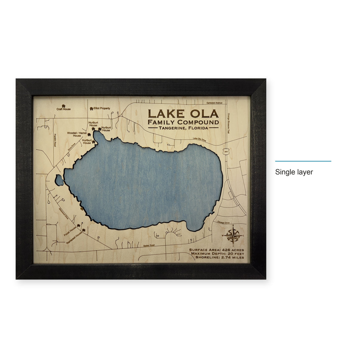 Lake Ola wood map — single layer, layer option shown