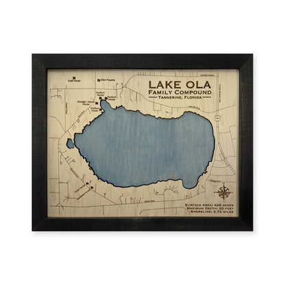 Lake Ola wood map — single layer, white background