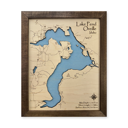 Lake Pend Oreille wood map — single layer, white background