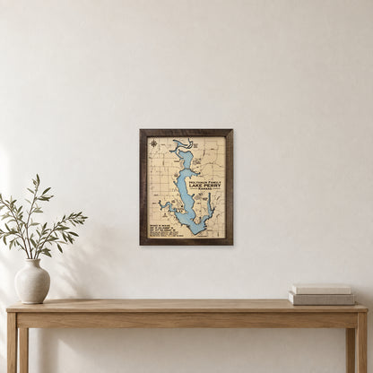 Lake Perry wood map — single layer, staged room mockup