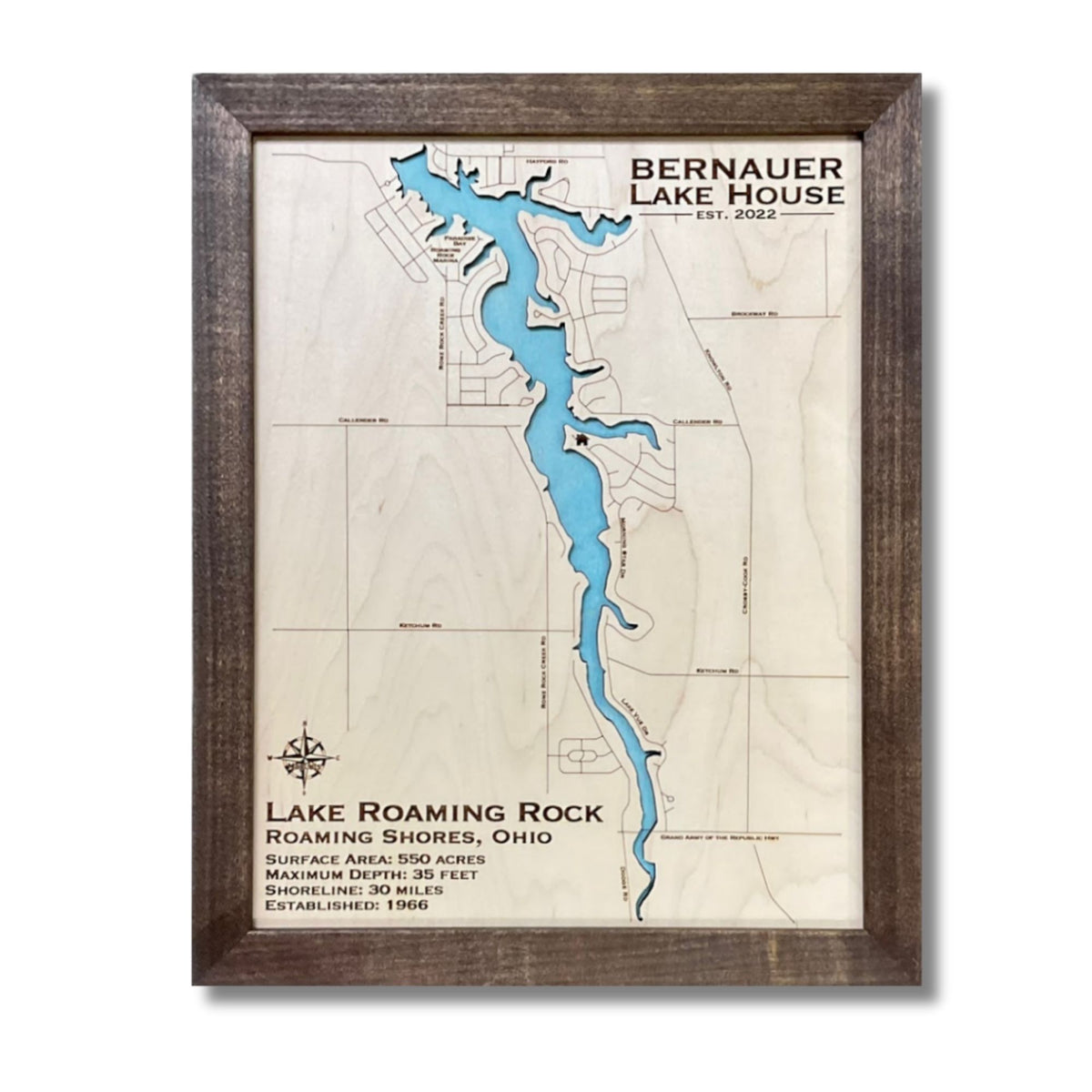 Single water layer Lake Roaming Rock wooden map. 