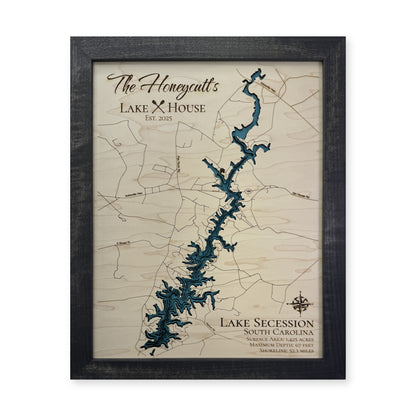 Lake Secession Honeycutt wood map — multilayer, white background