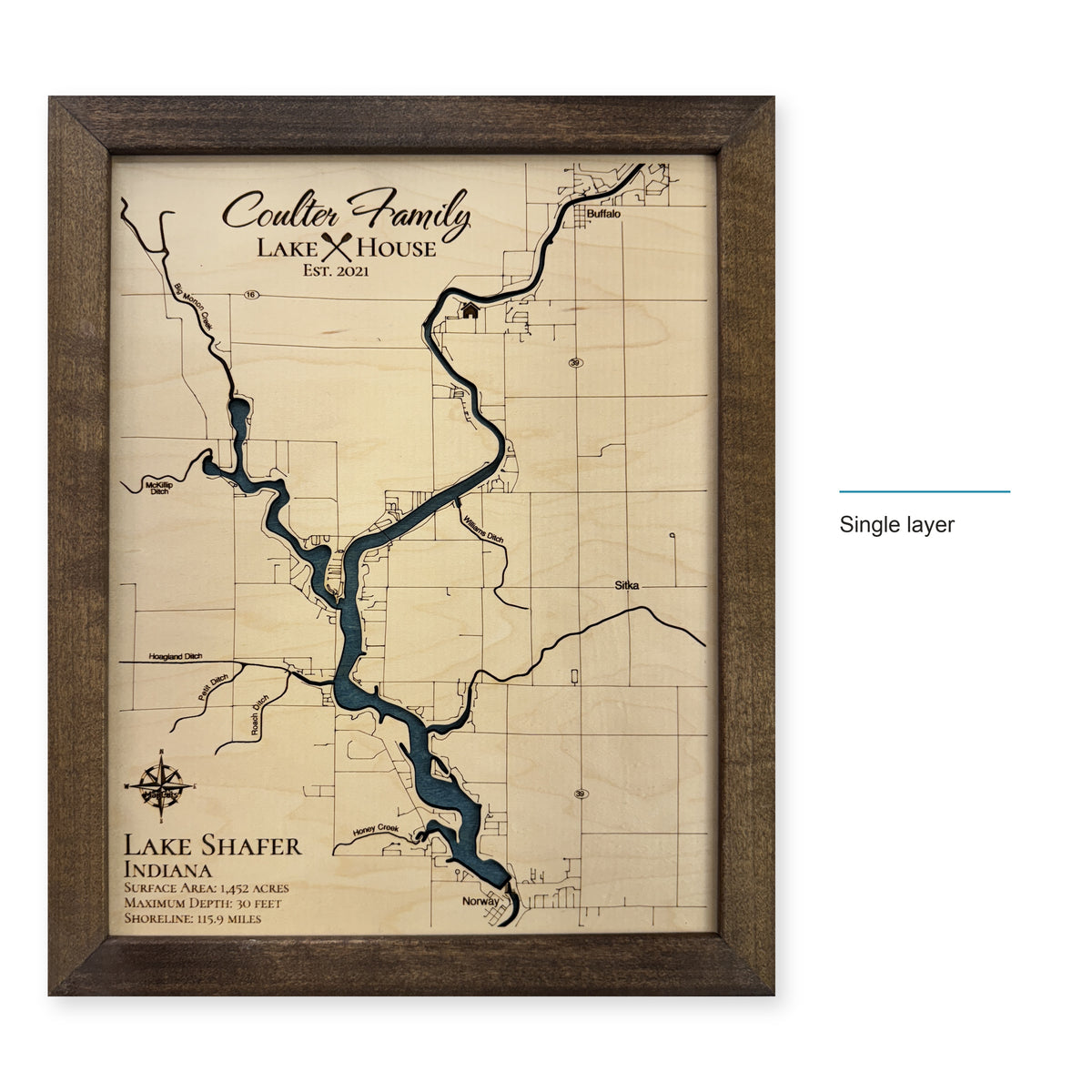 Lake Shafer wood map — single layer, layer option shown