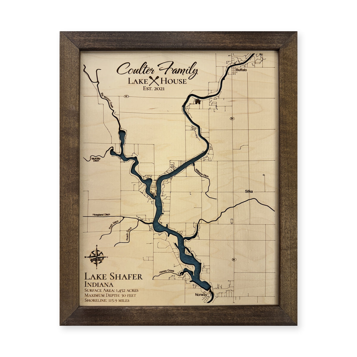 Lake Shafer wood map — single layer, white background