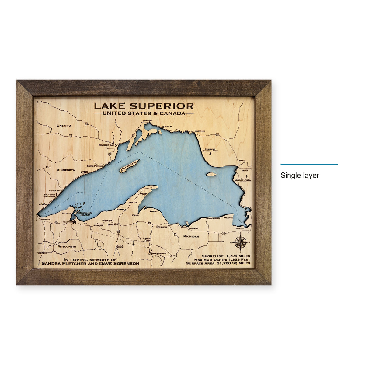Lake Superior wood map — single layer, layer option shown