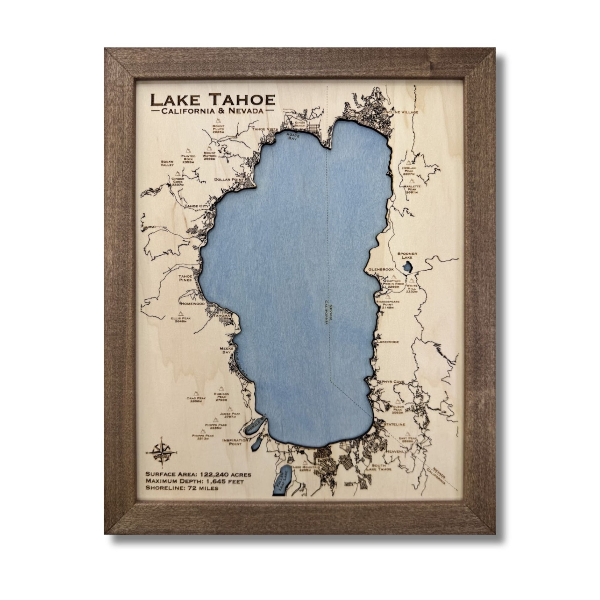 Single water layer map of Lake Tahoe.