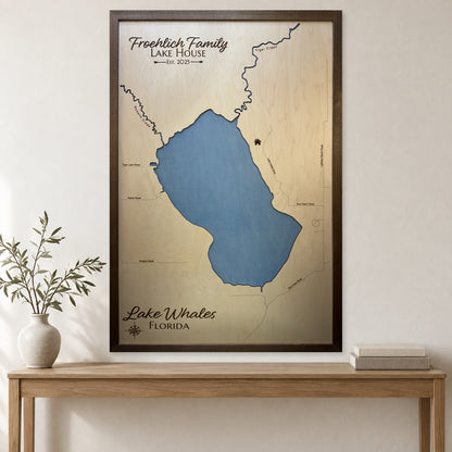 Lake Whales Froehlich wood map — single layer, staged room mockup