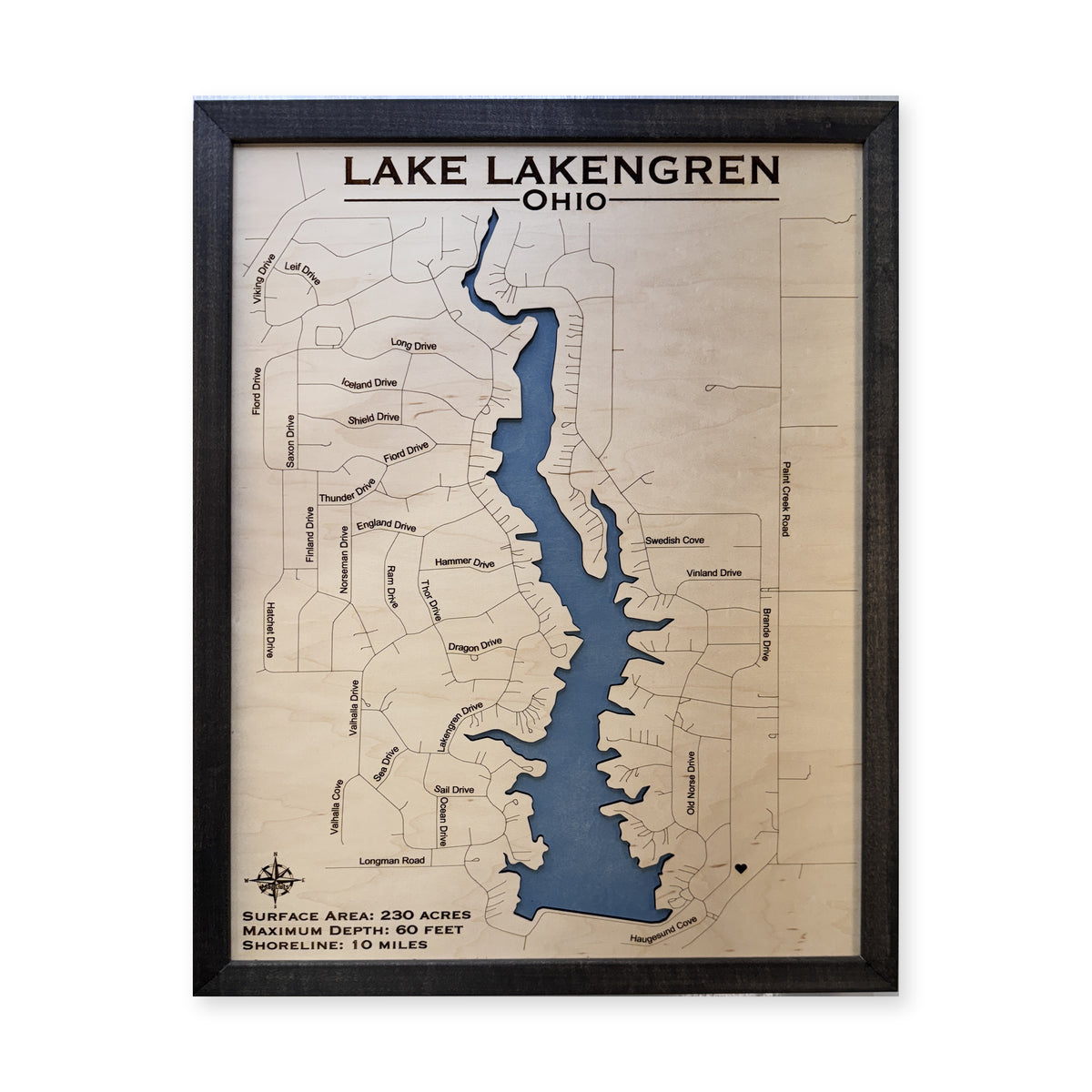 Lakengren Black Single wood map — single layer, white background