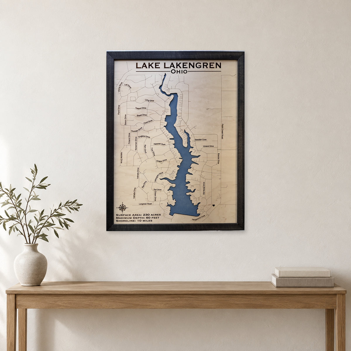 Lakengren Black Single wood map — single layer, staged room mockup