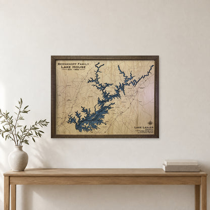Lanier Bernknopf wood map — multilayer, staged room mockup