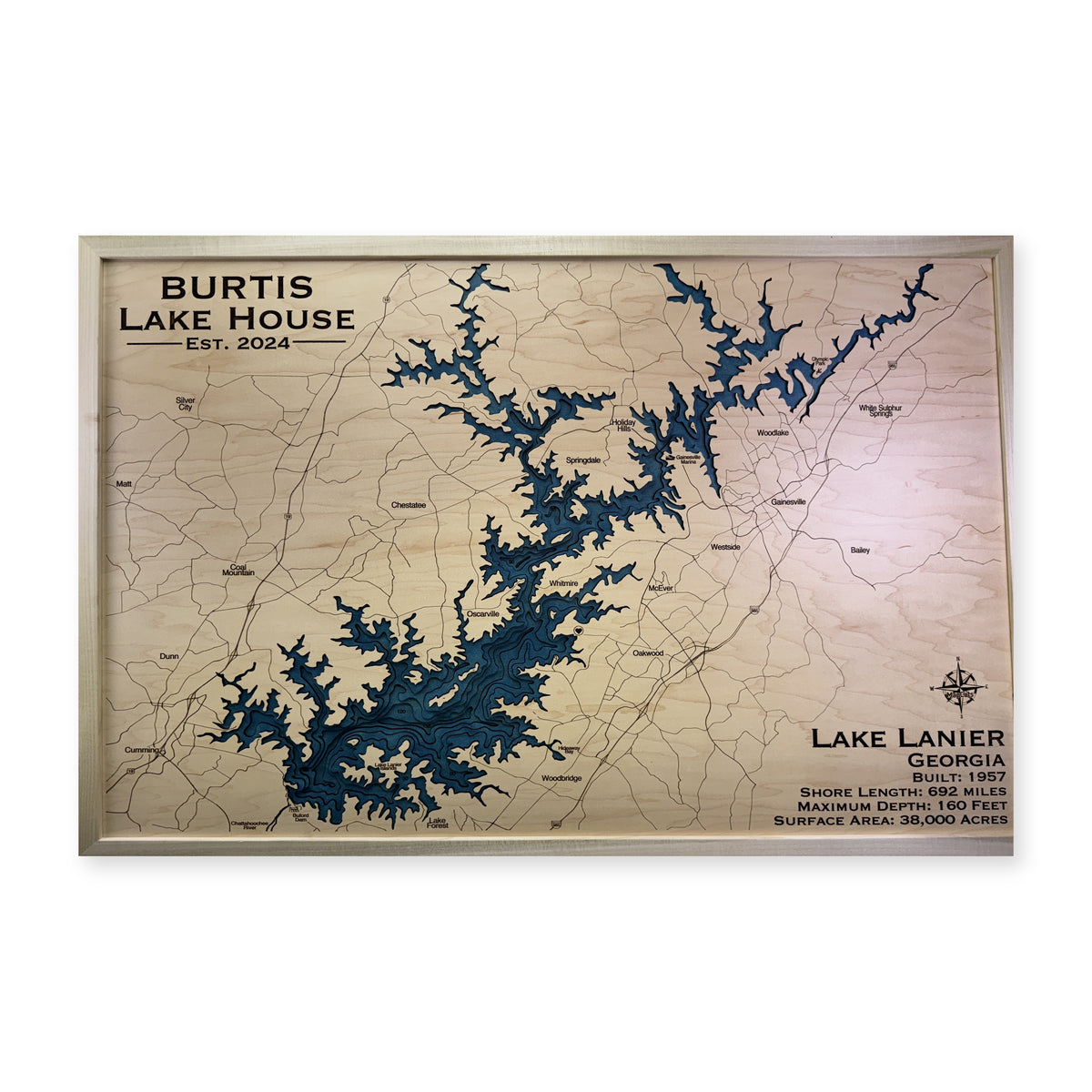 Lanier Burtis wood map — multilayer, white background