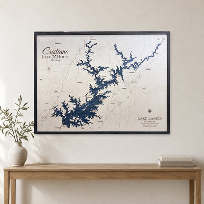 Lanier Cristiano wood map — multilayer, staged room mockup