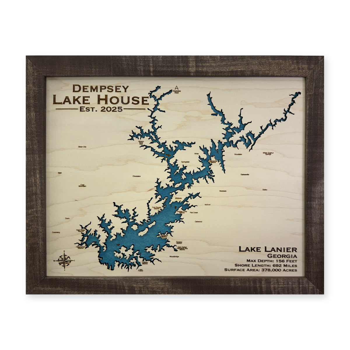 Lanier Dempsey wood map — single layer, white background