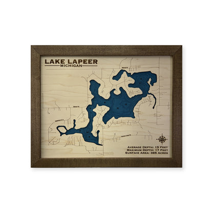Lapeer Spaine wood map — single layer with engraved contours, white background