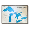 Large wooden map of The Great Lakes with cut water layers. 
