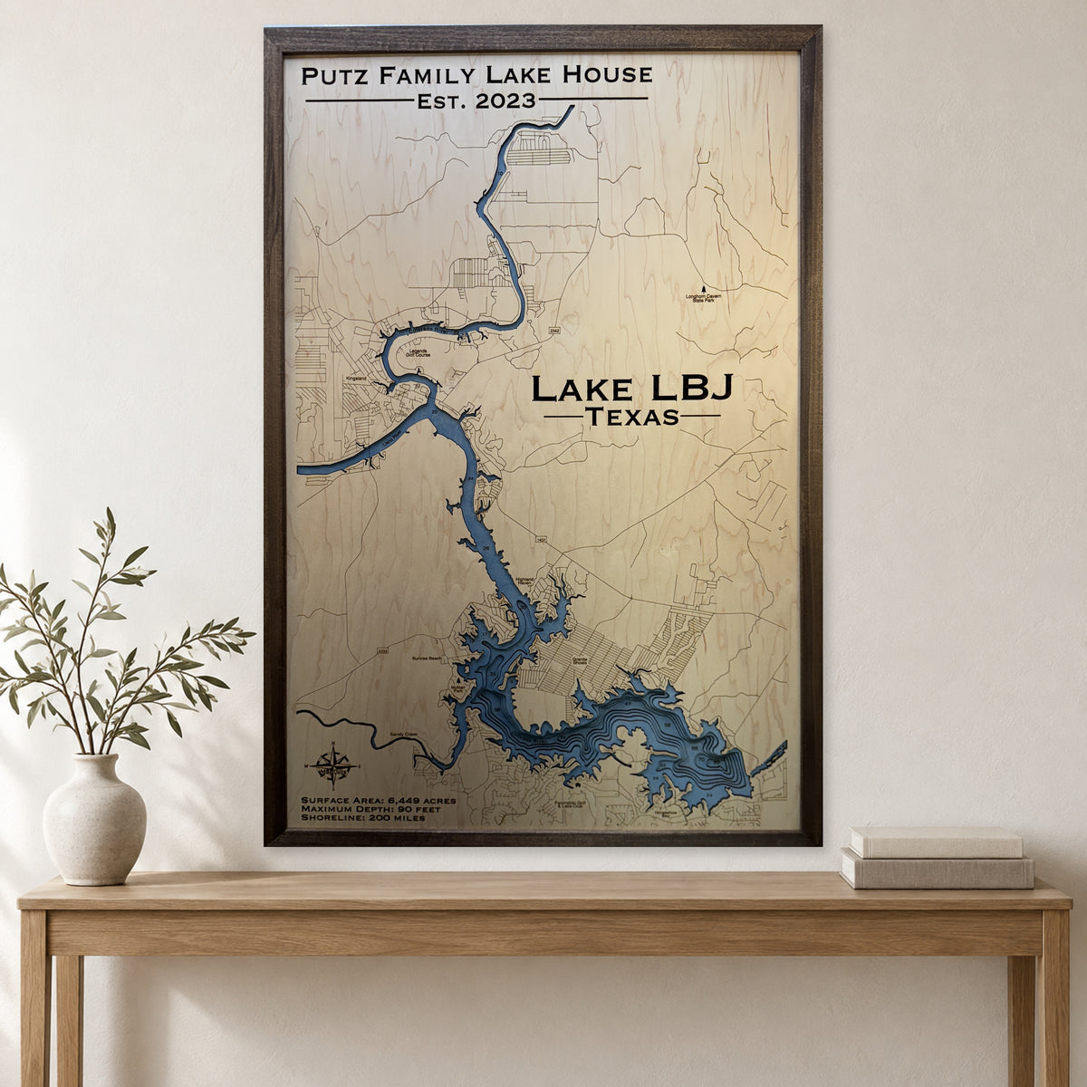Lbj Putz wood map — multilayer, staged room mockup