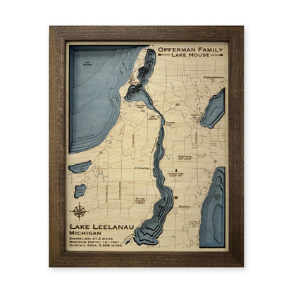 Leelanau Opferman wood map — multilayer, white background