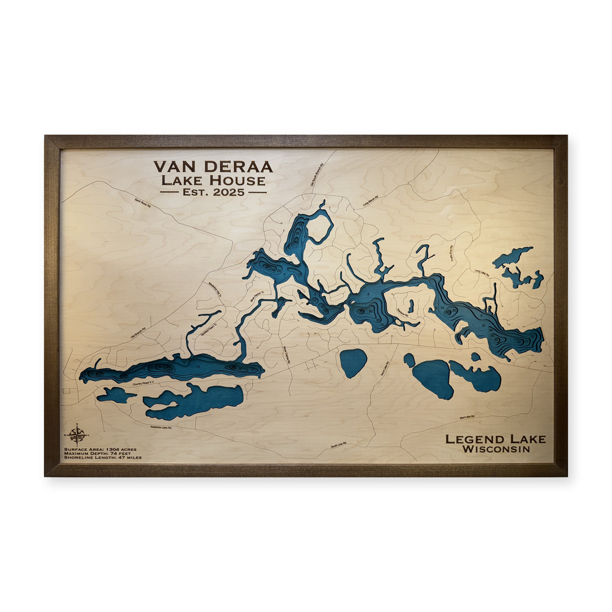 Legend Lake Van Deraa wood map — multilayer, white background