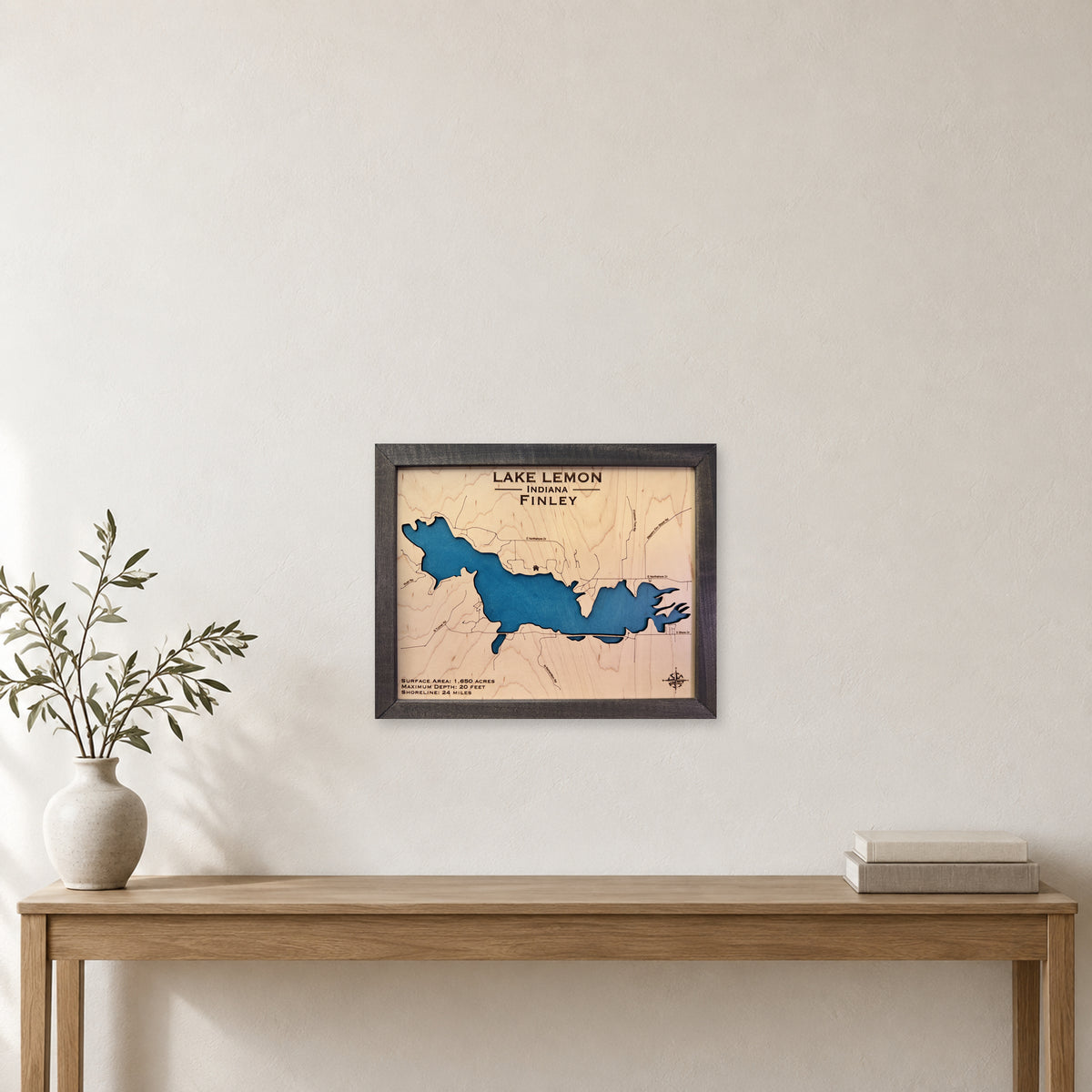 Lemon Finley wood map — single layer, staged room mockup