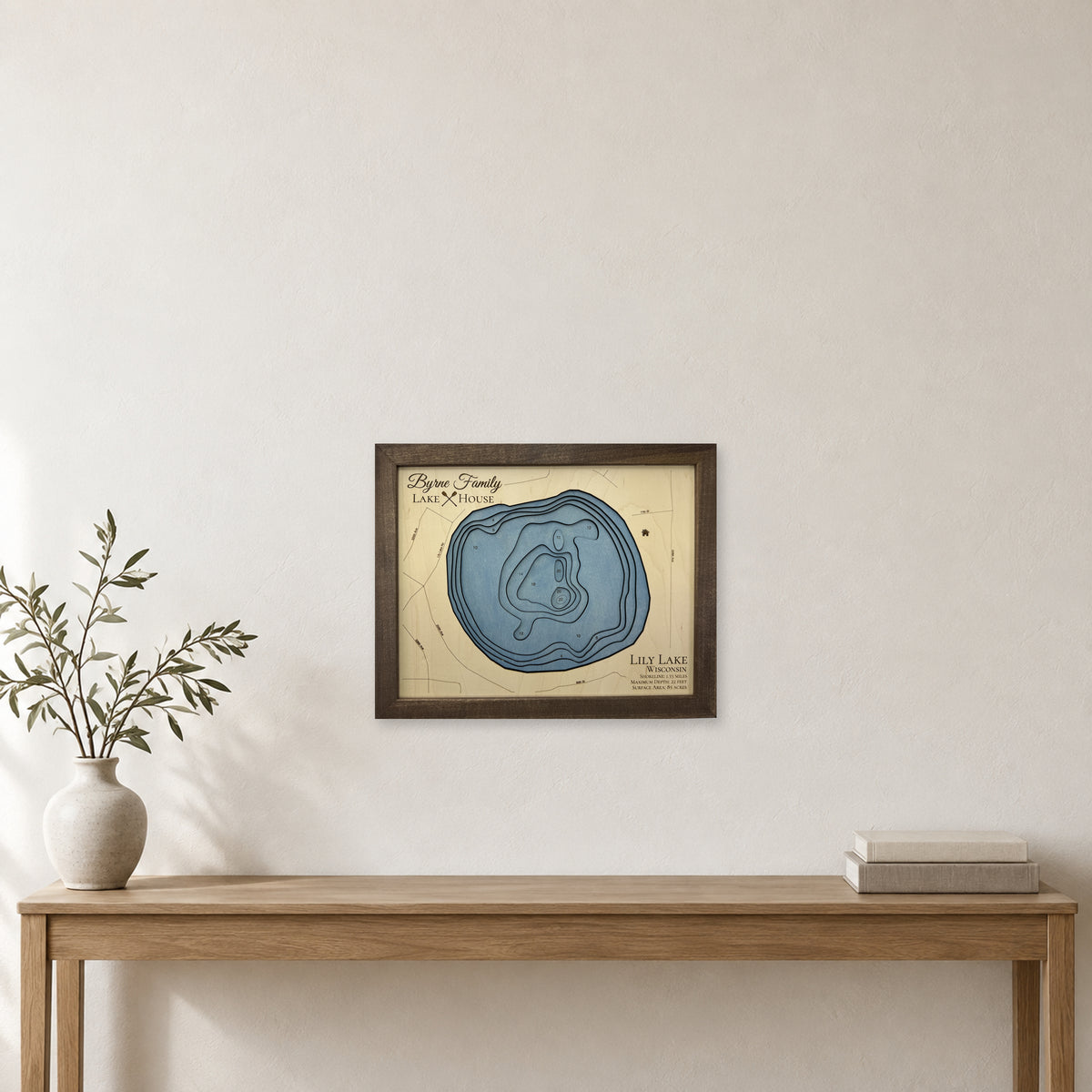 Lily Byrne wood map — multilayer, staged room mockup