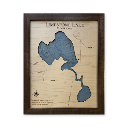 Limestone Lake wood map — single layer with engraved contours, white background