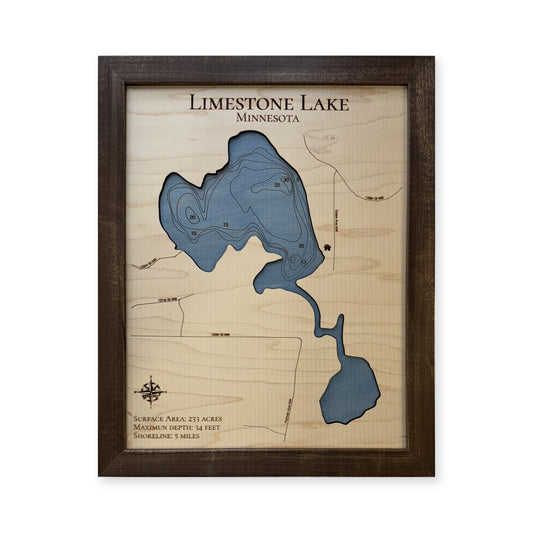 Limestone Lake wood map — single layer with engraved contours, white background