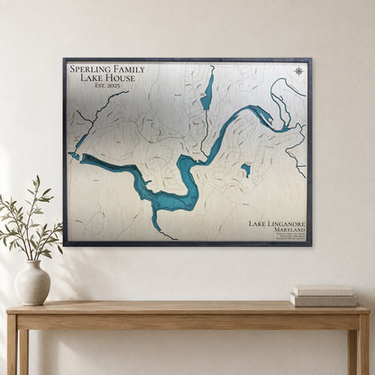Linganore Sperling wood map — multilayer, staged room mockup