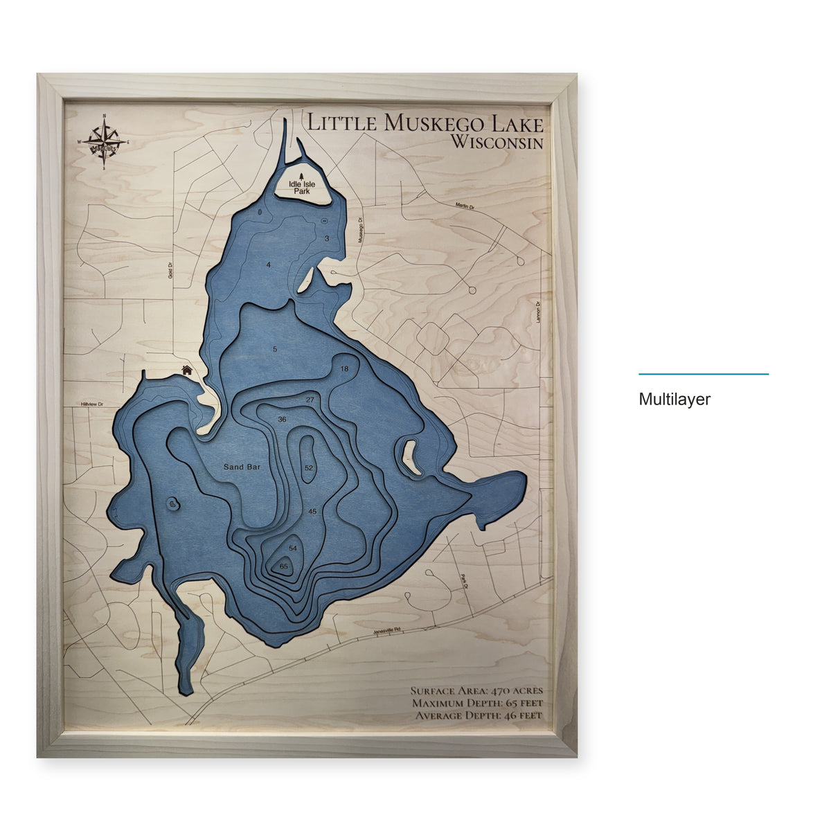 Little Muskego Natural wood map — multilayer, layer option shown