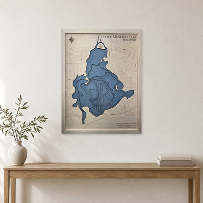 Little Muskego Natural wood map — multilayer, staged room mockup