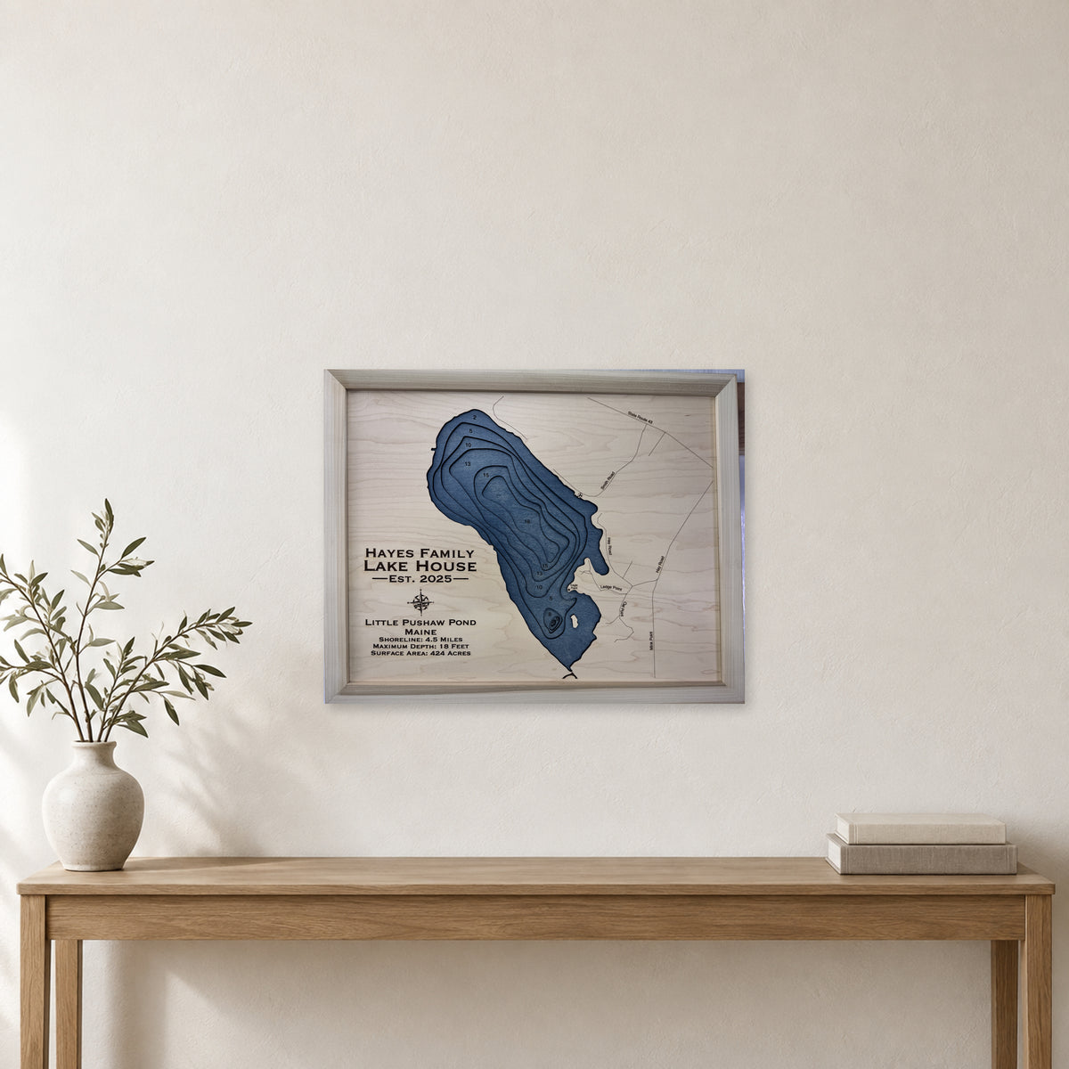 Little Pushaw Hayes wood map — multilayer, staged room mockup