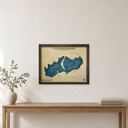 Little Sunapee Corpus wood map — multilayer, staged room mockup