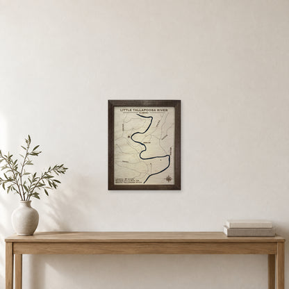 Little Tallapoosa wood map — single layer, staged room mockup