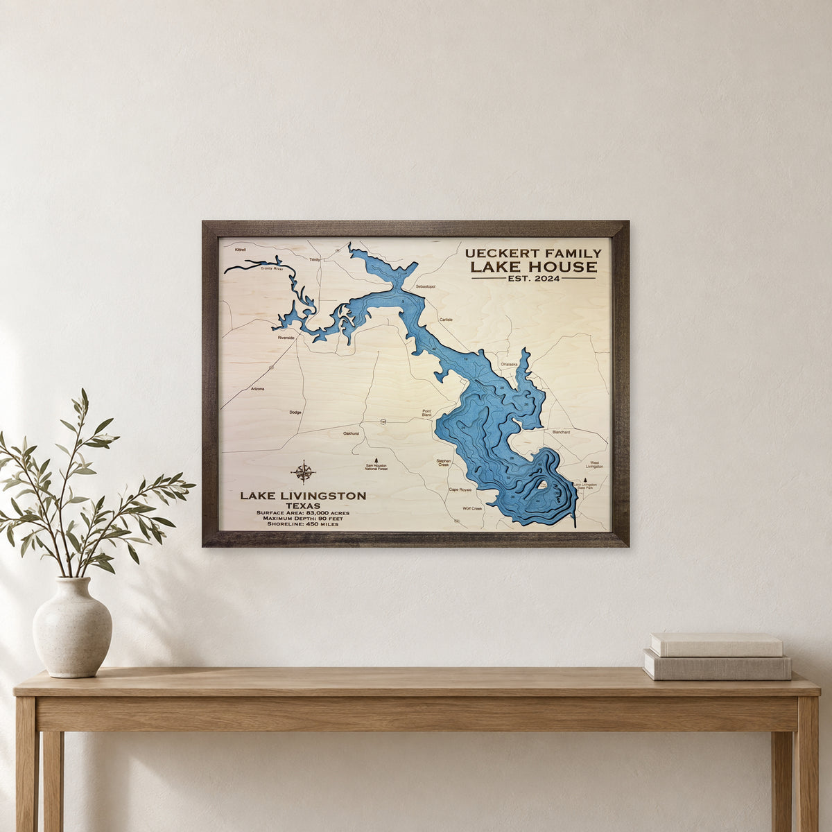 Livingston Ueckert wood map — multilayer, staged room mockup