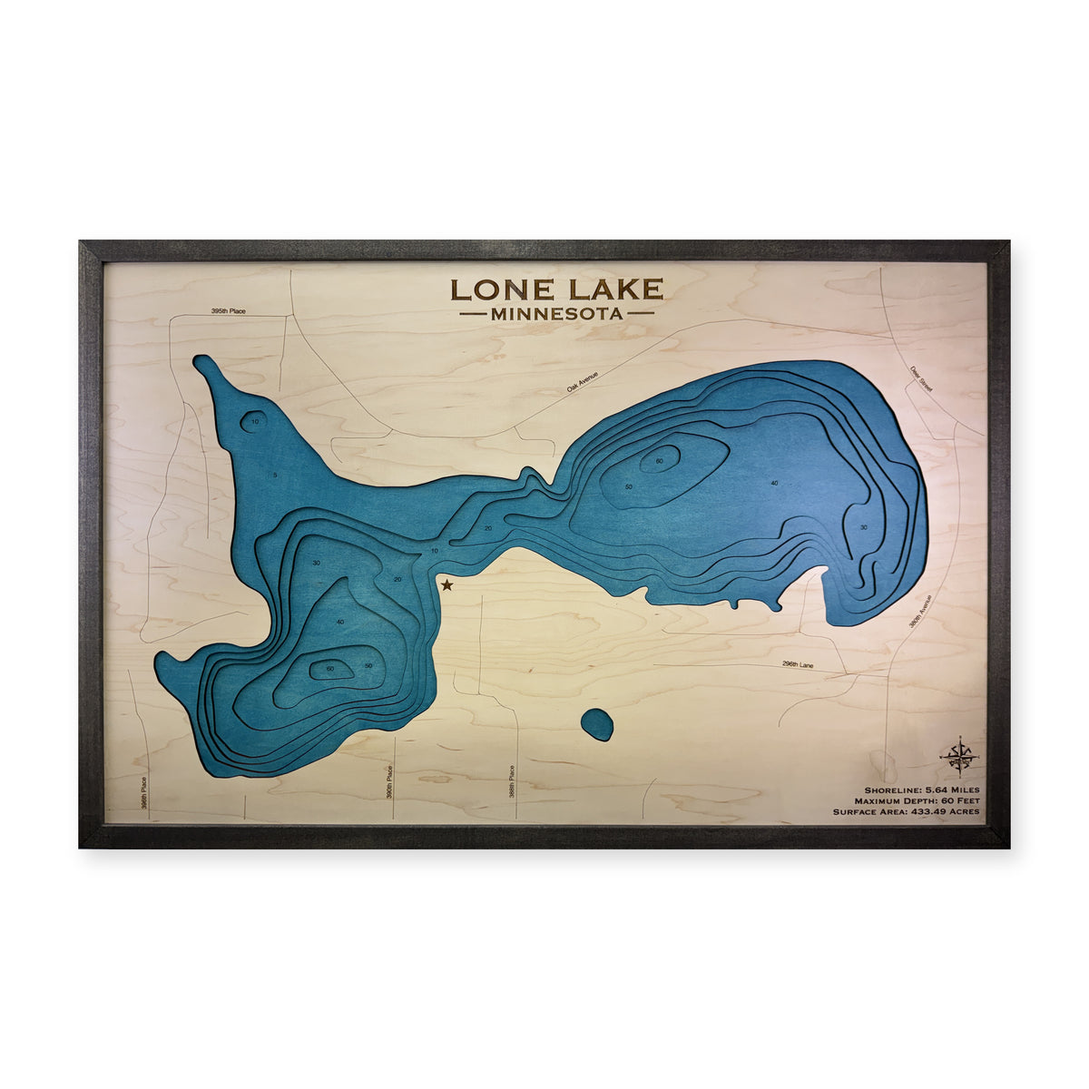 Lone Lake Multilayer wood map — multilayer, white background