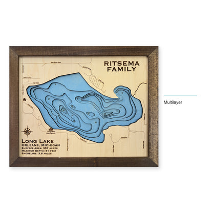 Long Lake Orleans Michigan wood map — multilayer, layer option shown