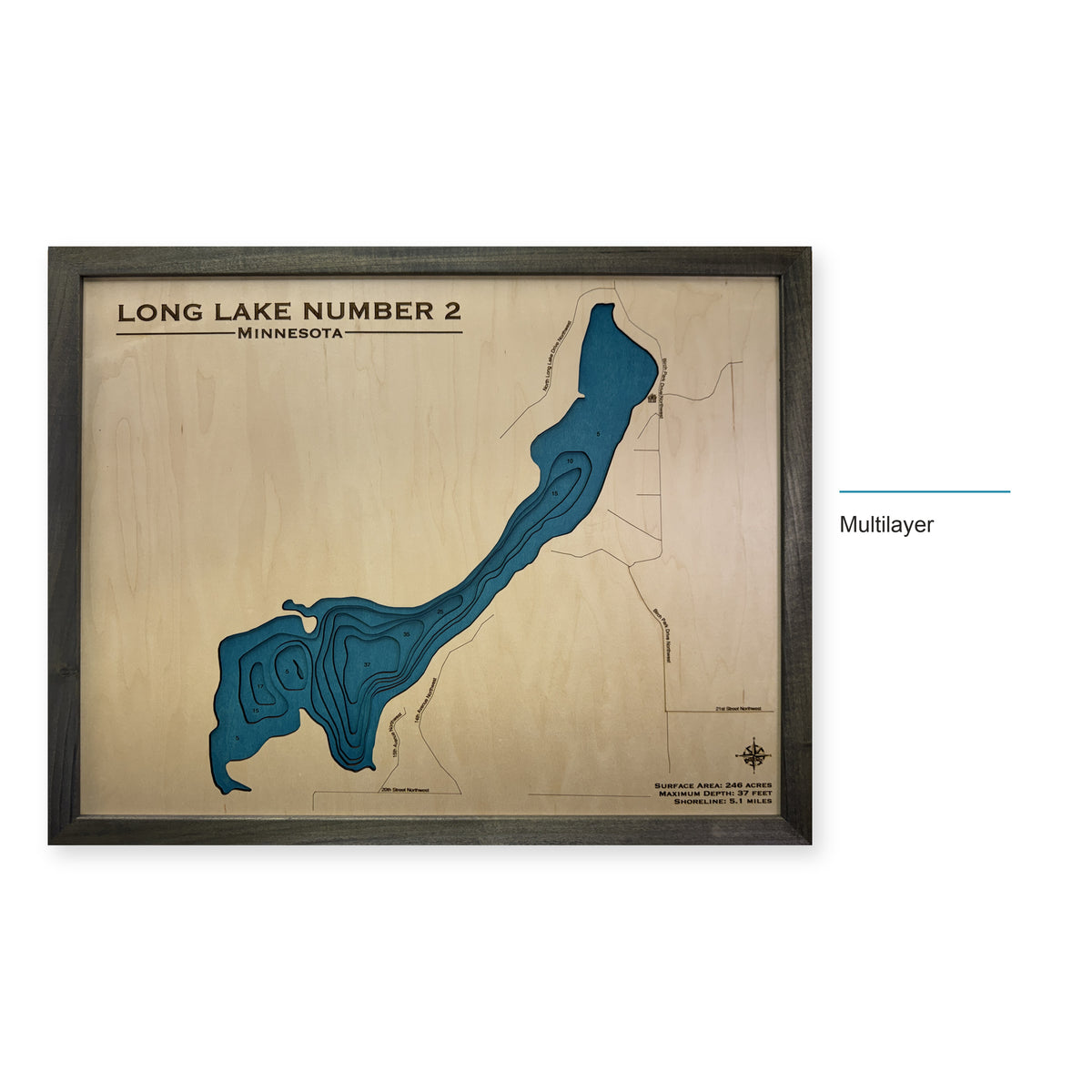 Long Number Two wood map — multilayer, layer option shown