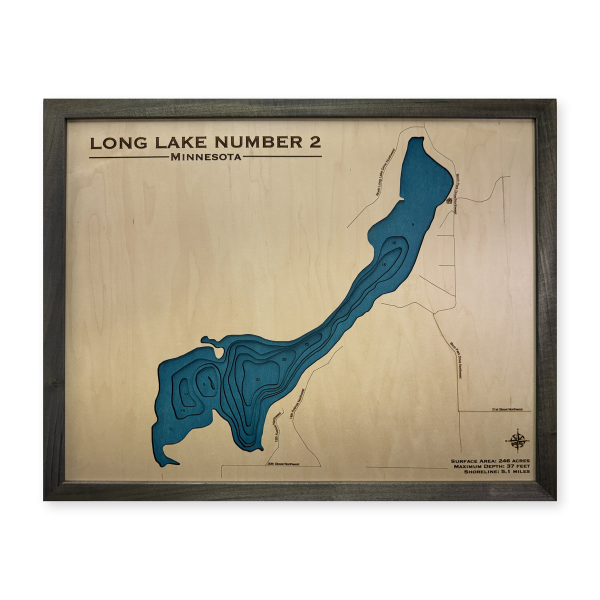 Long Number Two wood map — multilayer, white background