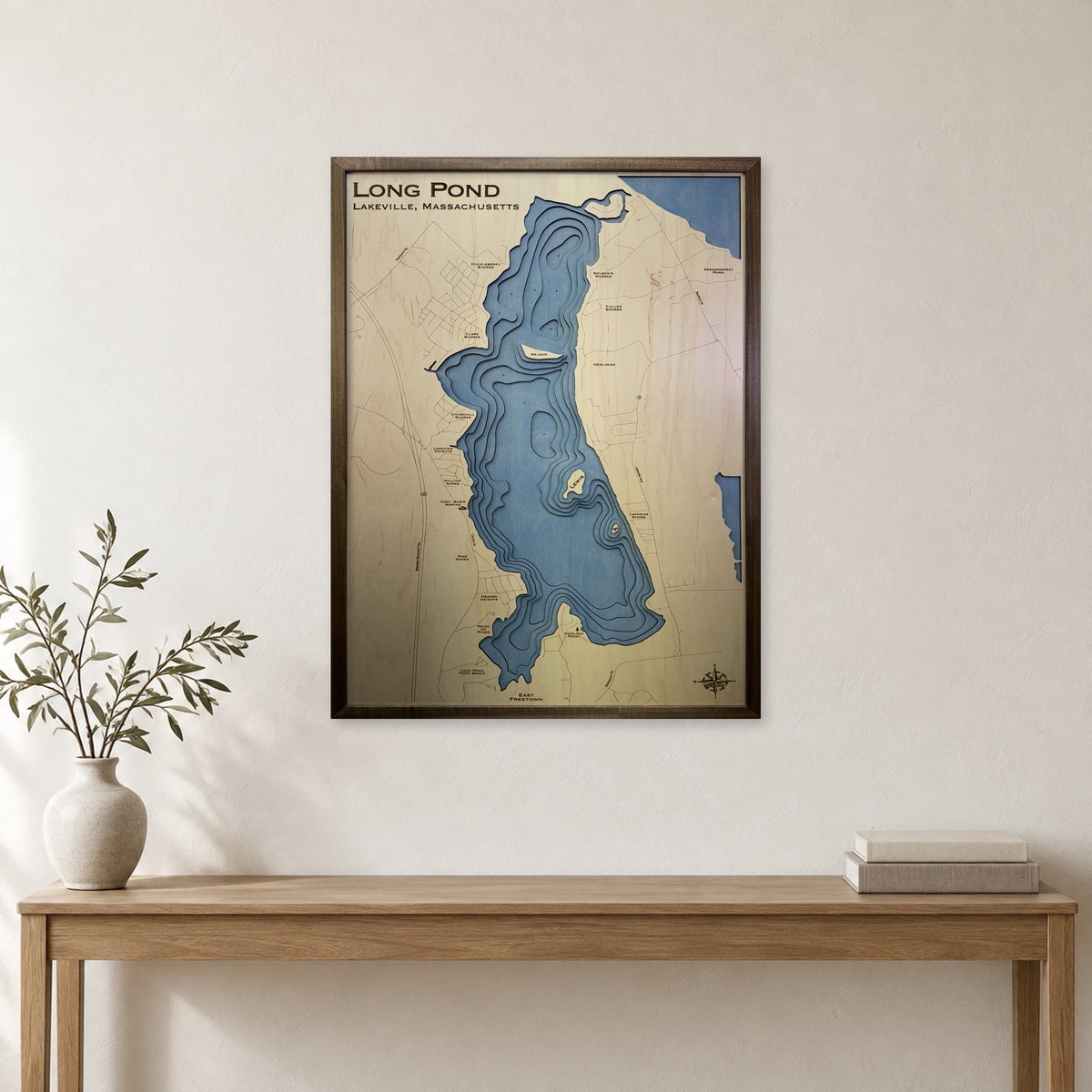 Long Pond Dicesare wood map — multilayer, staged room mockup