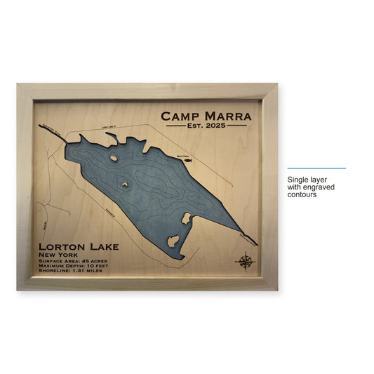 Lorton Camp Marra wood map — single layer with engraved contours, layer option shown