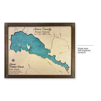 Lower Patten Pond wood map — single layer with engraved contours, layer option shown