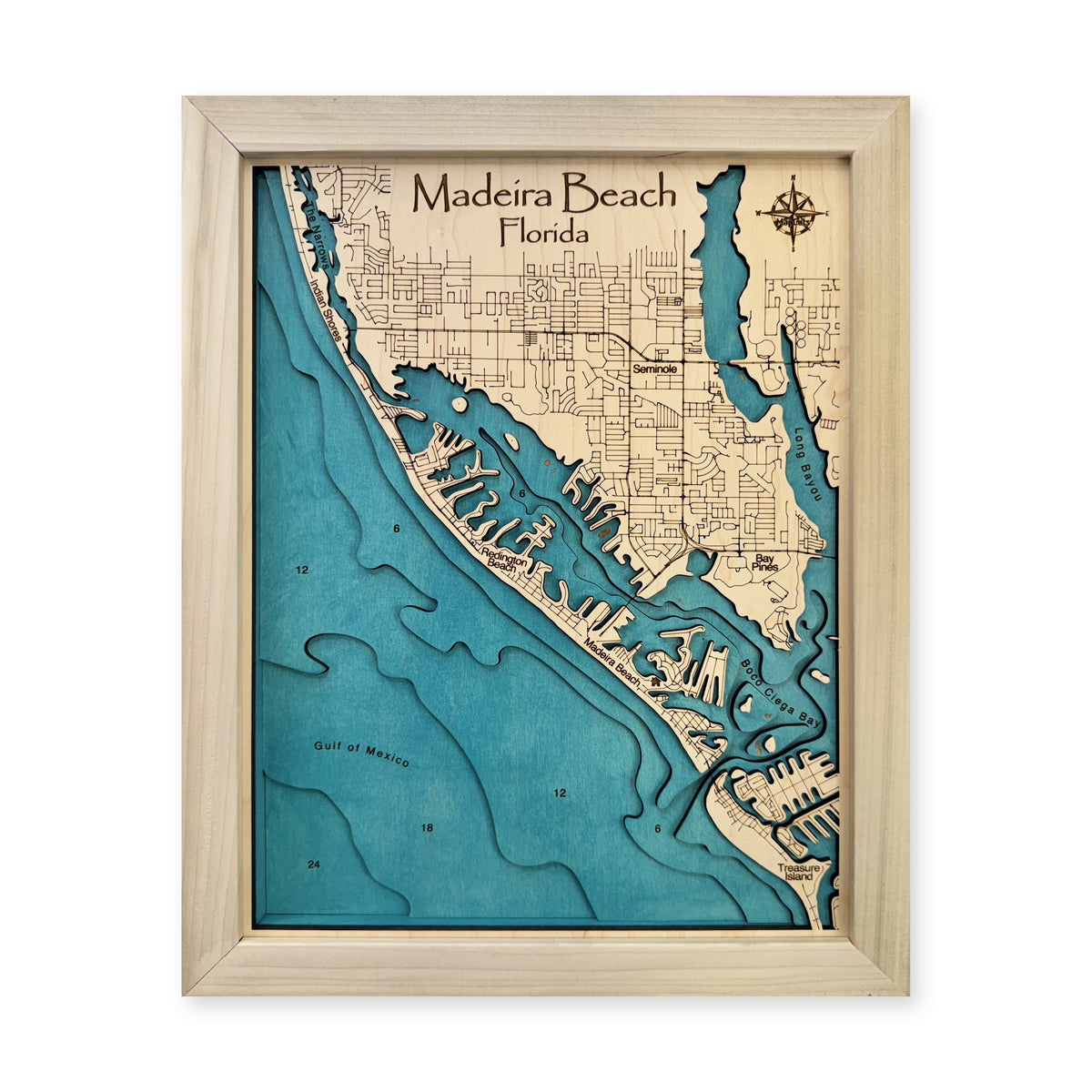 Madeira Beach wood map — multilayer, white background
