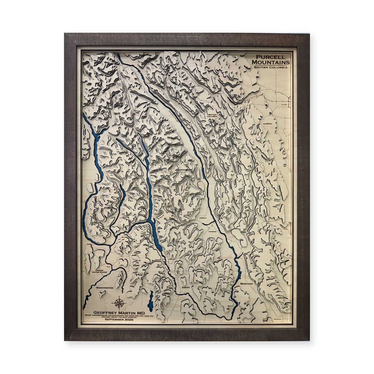 Purcell Mountains, British Columbia Wood Map — Layered topo map — plain-background photo