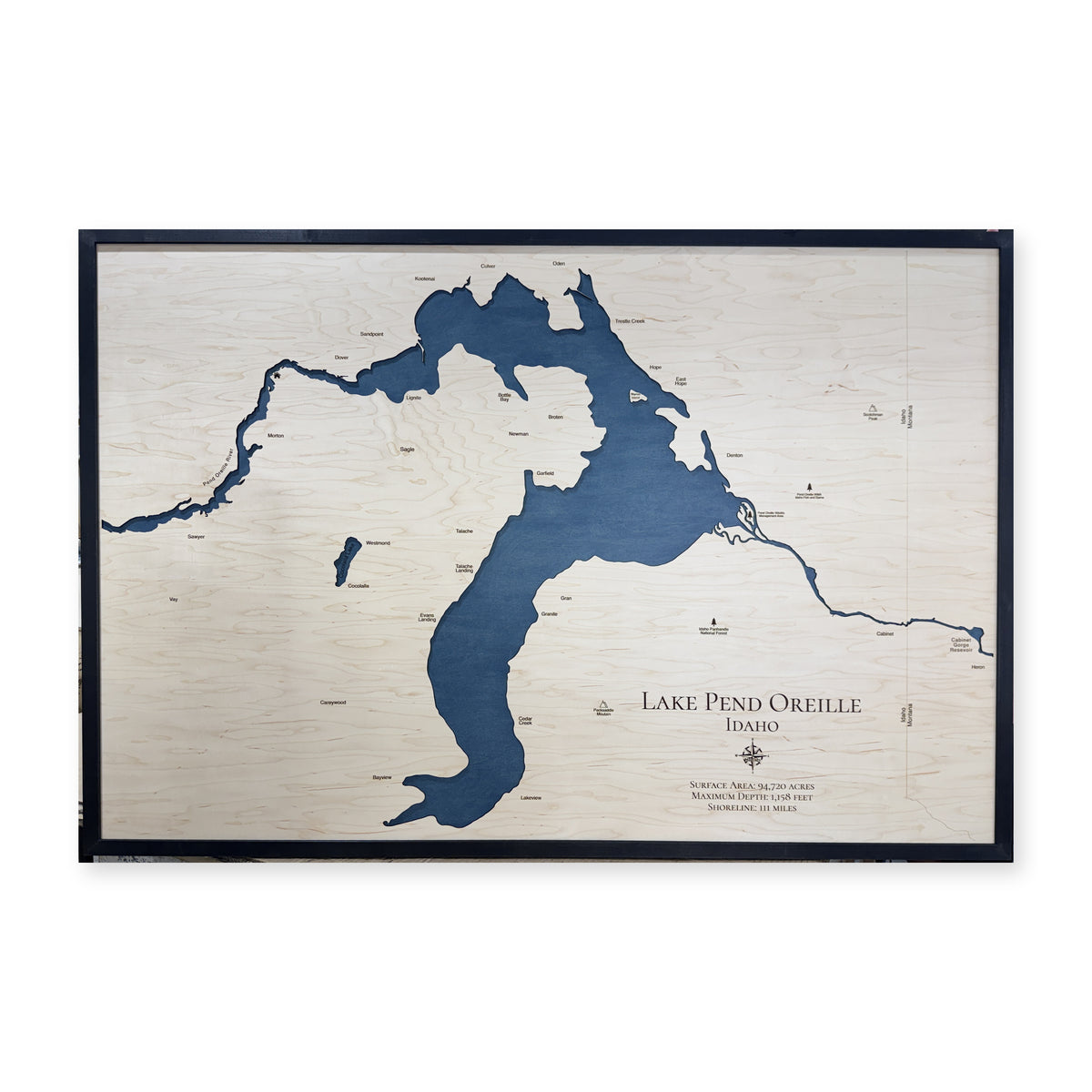 Lake Pend Oreille Wood Map — Single layer — plain-background photo