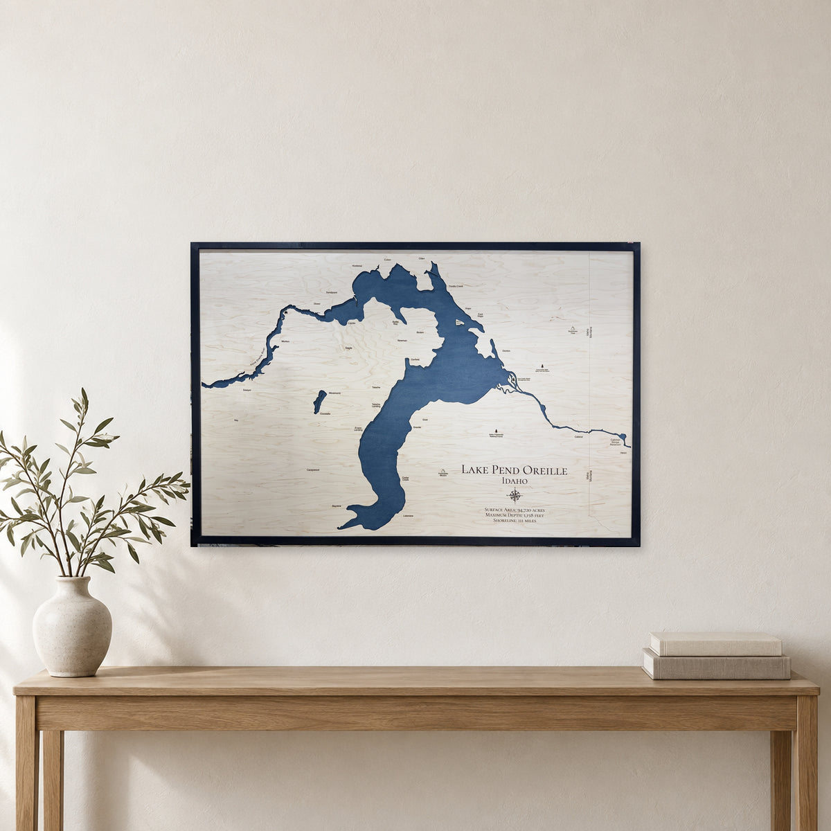 Lake Pend Oreille Wood Map — Single layer — room mockup